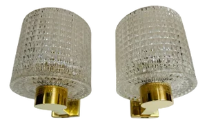 Orrefors Carl Fagerlund Swedish Crystal 1950s Mid Century Wall Lamps - A Pair
