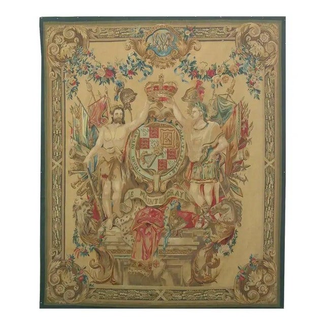 Textile Vintage Woven Crest Tapestry For Sale - Image 7 of 9