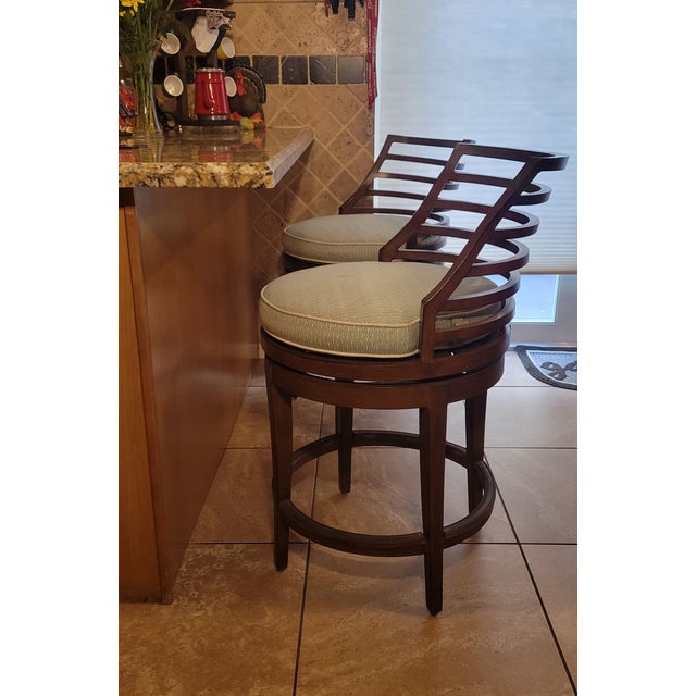 1980s Tommy Bahama Counter High Stools-2 Piece For Sale In Miami - Image 6 of 9
