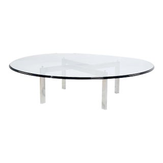 Poul Kjærholm for Fritz Hansen Style Mid Century Chrome and Glass Coffee Table For Sale