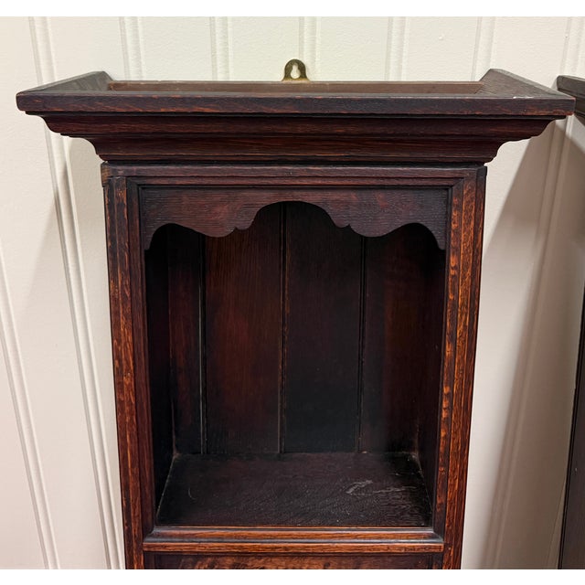 Wood Antique English Pair Bookcases Plate Racks Wall Shelves Hanging Wall Oak 1920-30 For Sale - Image 7 of 18