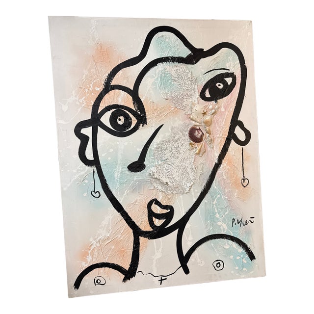 Peter Keil Unique Abstract Sea Shell Lady Canvas For Sale