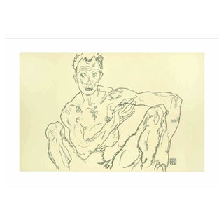 Egon Schiele, Crouching Male Nude (Self Portrait), Lithograph For Sale