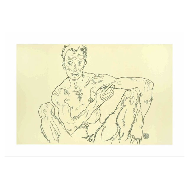 Egon Schiele, Crouching Male Nude (Self Portrait), Lithograph For Sale
