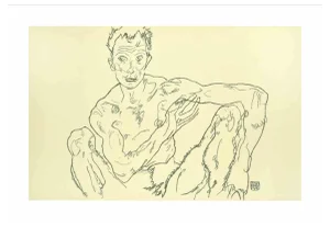Egon Schiele, Crouching Male Nude (Self Portrait), Lithograph