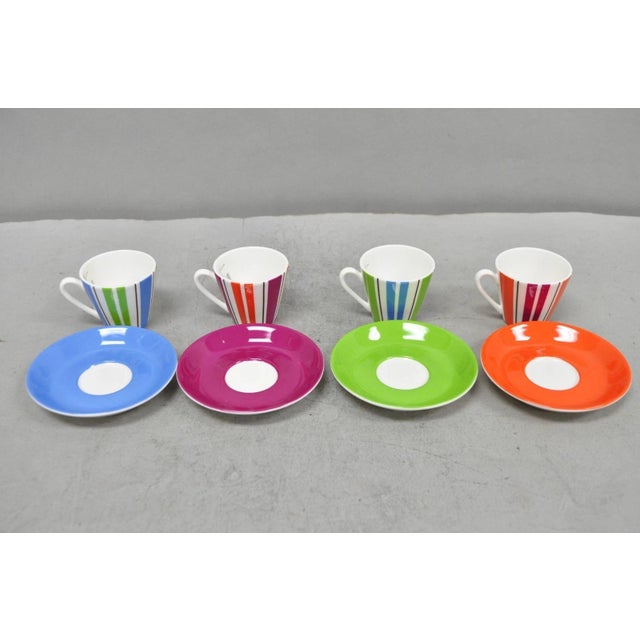 Black Late 20th Century Kate Spade Lenox Collins Stripe Demitasse Espresso Cup & Saucer Nib - Set of 4 For Sale - Image 8 of 18