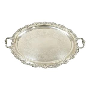 Vintage English Sheffield Silver Plated Oval Maple Leaf Serving Platter Tray