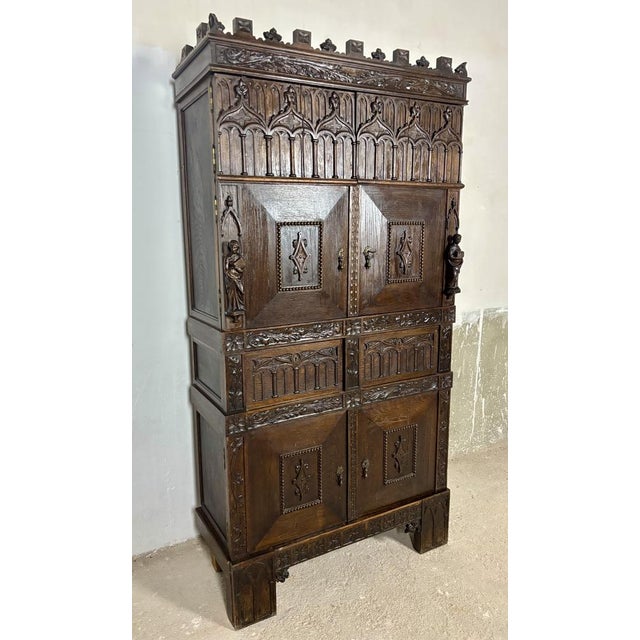 Gothic Revival Oak Cabinet, Early 20th Century For Sale - Image 4 of 15
