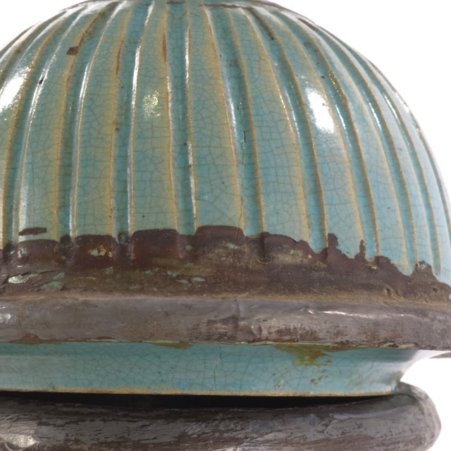 Pair Large Moroccan Turquoise Crackle Glaze Lidded Ceramic Urns For Sale In Phoenix - Image 6 of 12