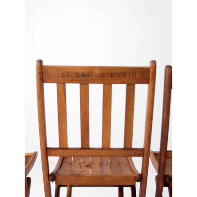 Farmhouse Antique Slat Wood Folding Chairs Set 4 For Sale - Image 3 of 14