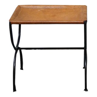 Vintage Leather and Iron Stool/Ottoman, France For Sale
