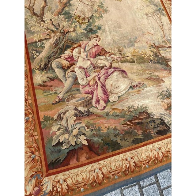 Antique French Aubusson Lovers Who Fish Tapestry, 1890s For Sale - Image 18 of 18