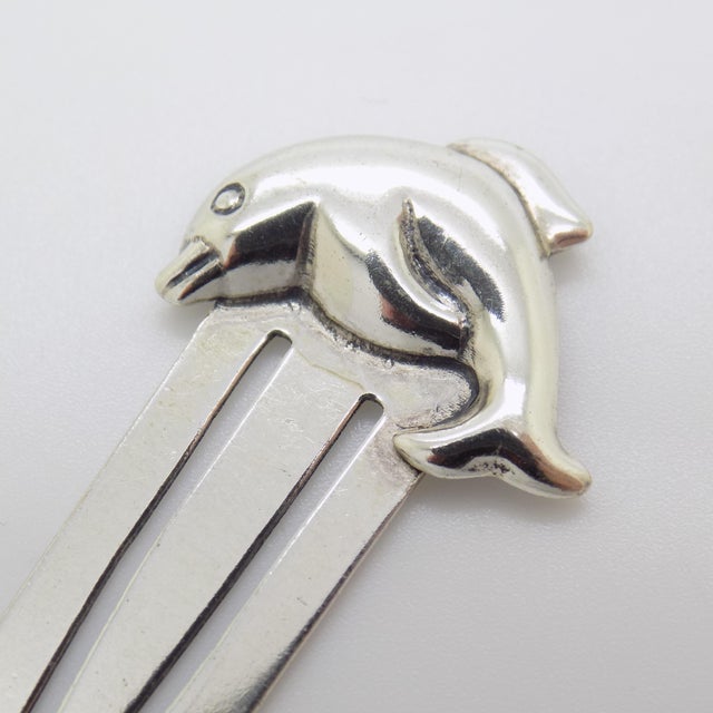 1990s Vintage Italian Handmade Genuine Sterling Silver 925 Dolphin Bookmark For Sale - Image 5 of 11