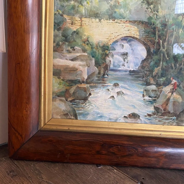 Listed British Artist Bernard Harper Wiles 1883-1966 - Framed Original Watercolor of Bridge Over a River in England For Sale - Image 9 of 12