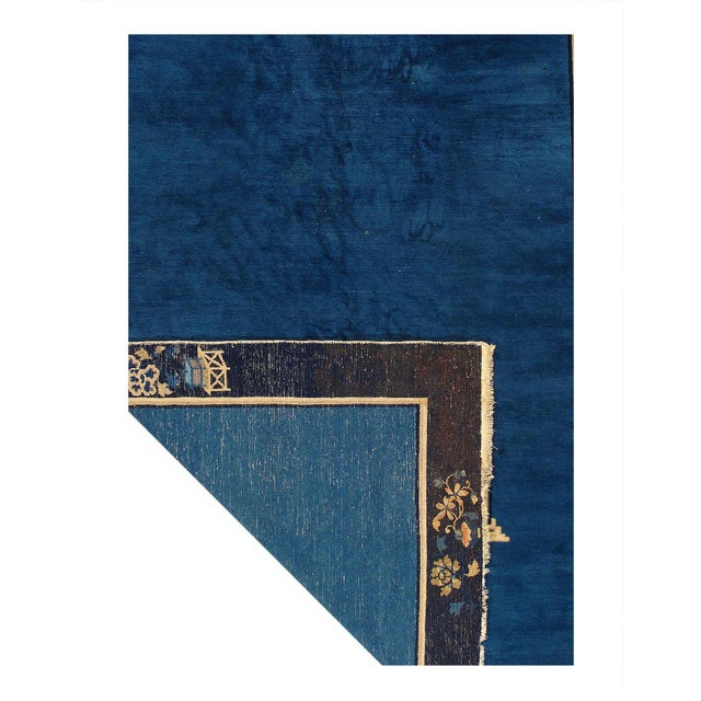 Chinese Navy Blue Antique Chinese Peking Rug 6'1"x 8'9" For Sale - Image 3 of 4