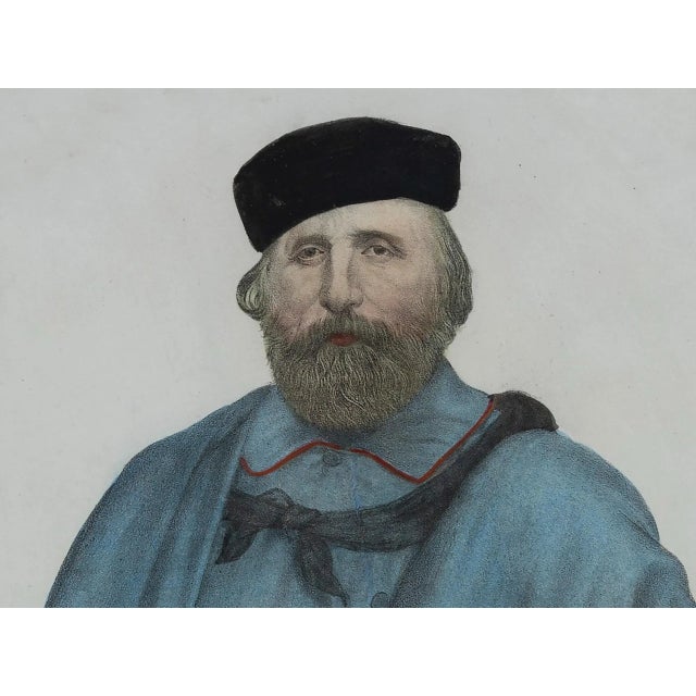 Portrait of Garibaldi is an original print realized in 19th Century by Anonymous artist. MIxed colored lithograph. Good...