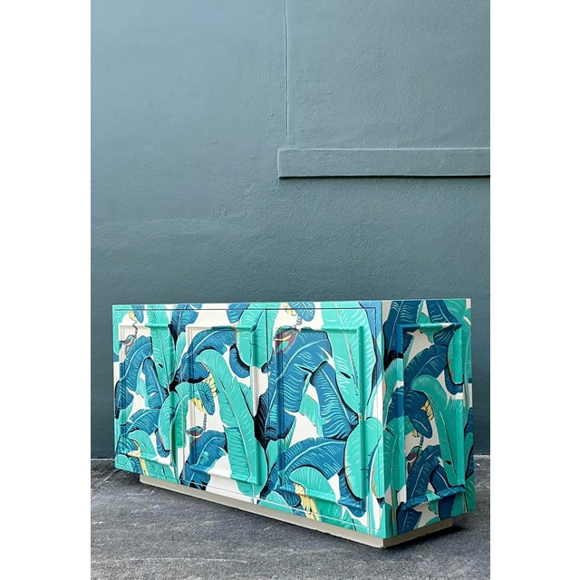 Vintage Boho Hand Painted Palm Frond Credenza For Sale - Image 14 of 14