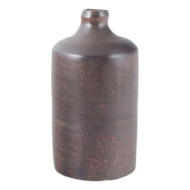Tall European Cylindrical Deep Violet Glazed Studio Pottery Vase For Sale