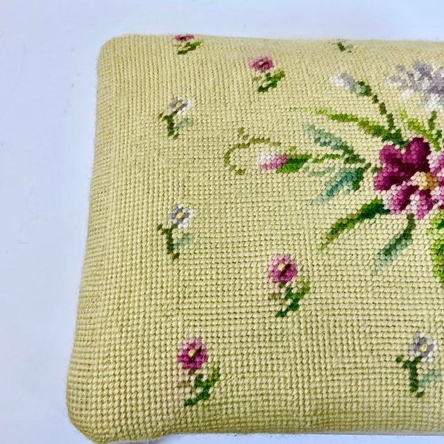 Wood 1960s Vintage Americana Arts & Crafts Folk Art Needlepoint Footstool For Sale - Image 7 of 17