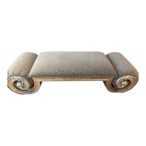 Custom Silver Grey Bench With Leopard Printed Fabric and Beautiful Curved Arms