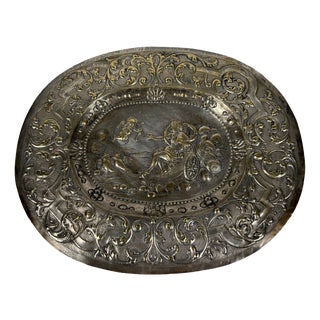 17th-Century Silvered Bronze Offering Dish Depicting Venus Chariot Drawn by Cupid, 1650 For Sale