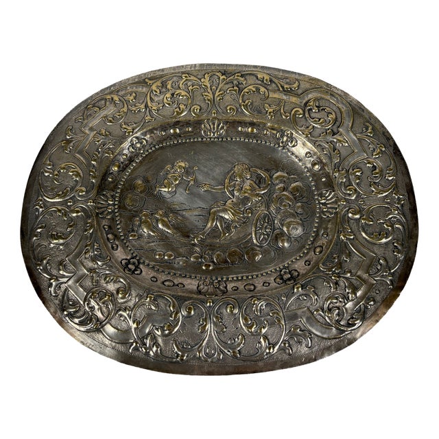 17th-Century Silvered Bronze Offering Dish Depicting Venus Chariot Drawn by Cupid, 1650 For Sale