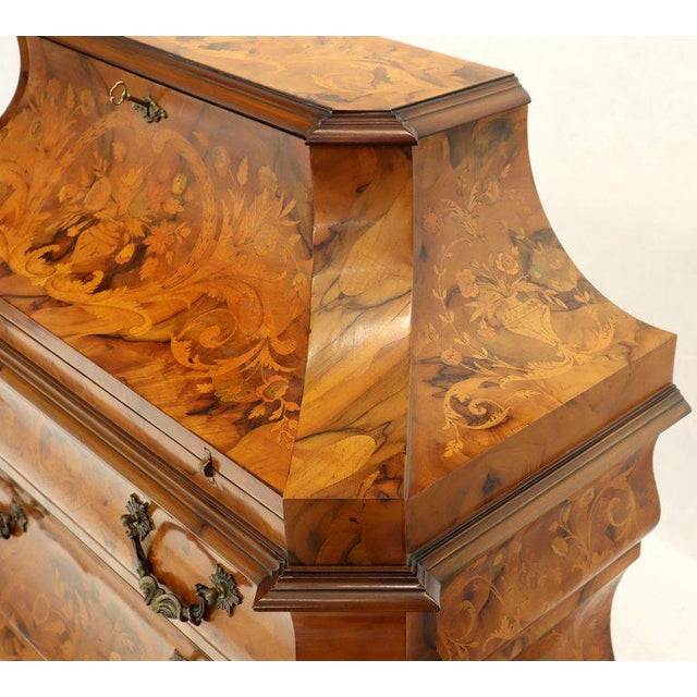 Baroque Italian Bombe Inlay Olive Wood Dresser Drop Front Jewerly Compartment Secretary For Sale - Image 3 of 13