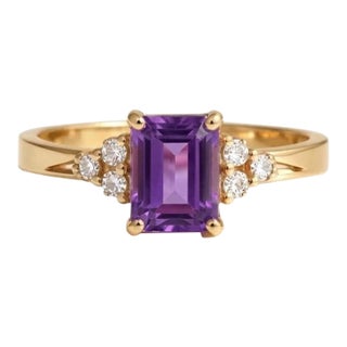 Amethyst Emerald Cut Cubic Zirconia Ring, Wedding Engagement Promise Ring for Woman For Sale