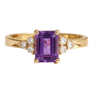Amethyst Emerald Cut Cubic Zirconia Ring, Wedding Engagement Promise Ring for Woman