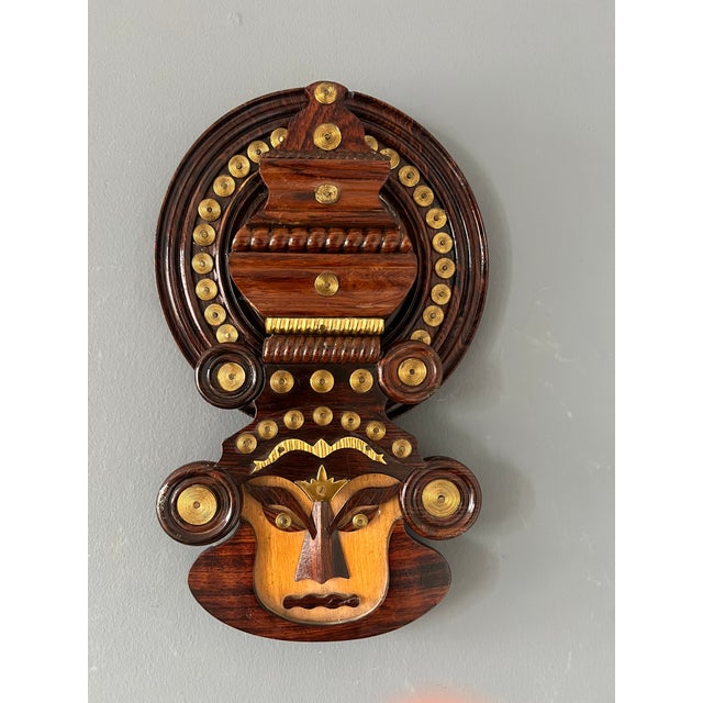 1970s Vintage Wood & Brass Wall Hanging For Sale - Image 5 of 12