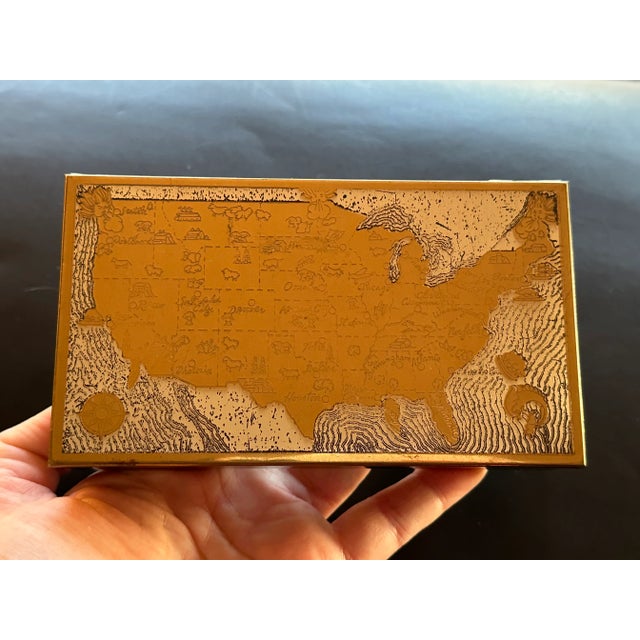 Vintage Brass Cigarette Box With Etched Pictorial Map For Sale - Image 11 of 12