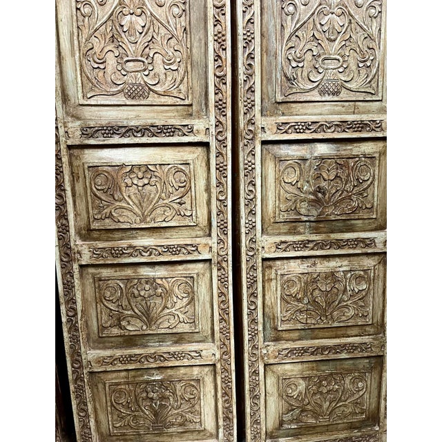 1920s Vintage Hand-Carved Floral Double Door – Reclaimed Wooden Barn Door Statement Piece 77.75 For Sale - Image 5 of 5