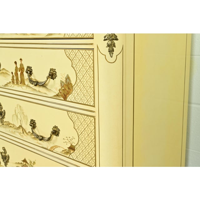 Baker Furniture Style French Regency Louis XVI Chinoiserie Cream Lacquered Dresser Chest For Sale - Image 11 of 17
