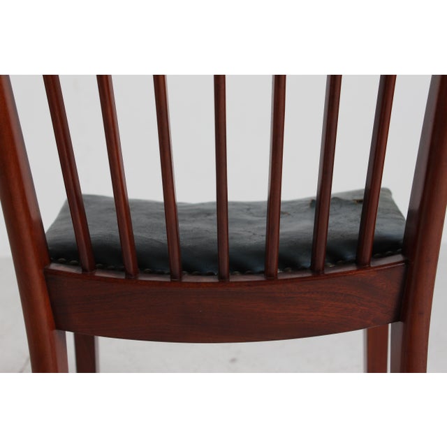 Vintage Dining Chairs in Mahogany with Blue Leather Seats from Fritz Hansen A/S, 1940s, Set of 8 For Sale - Image 12 of 18
