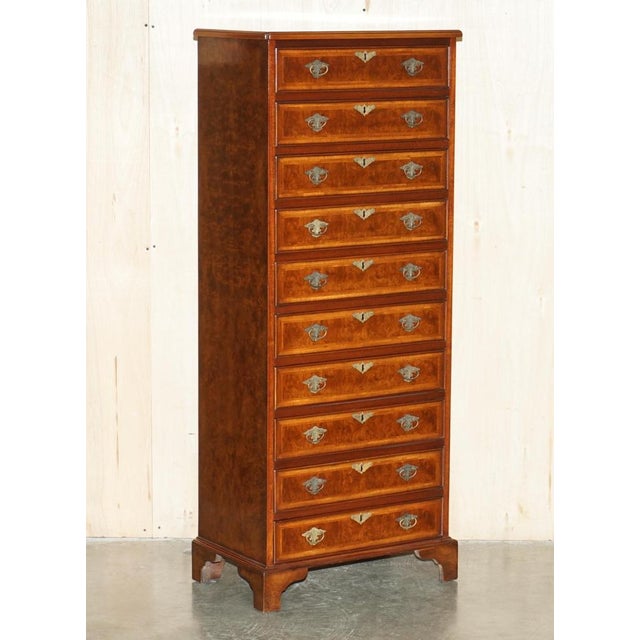 Stunning hand made in England Oak Framed Burr Walnut 10 drawer Tallboy Chest of Drawers made in the Georgian taste that...