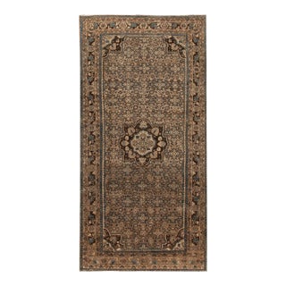 1960s Vintage Persian Distressed Brown Handmade Medallion Wool Runner For Sale