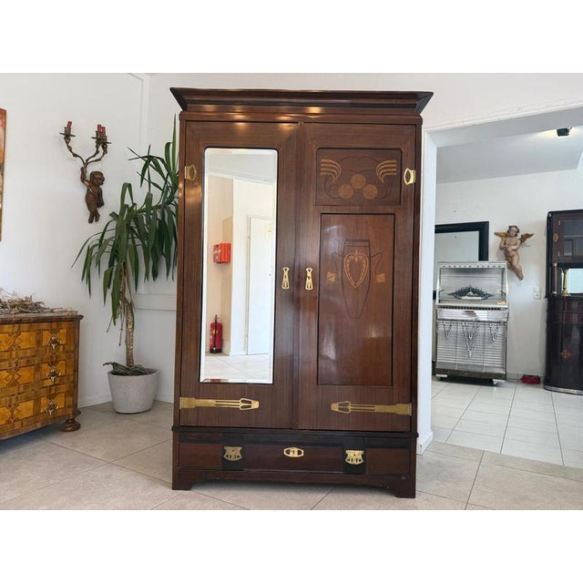1920s Art Nouveau Wardrobe with Mirror, 1920s For Sale - Image 5 of 15