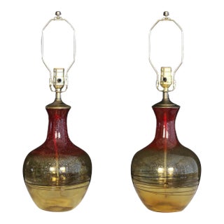Blenko Style Murano Glass Table Lamps - a Pair For Sale