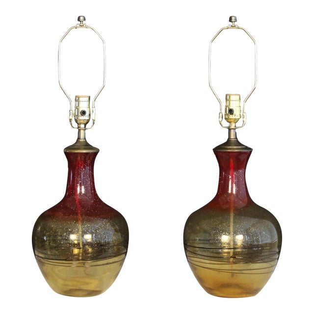 Blenko Style Murano Glass Table Lamps - a Pair For Sale
