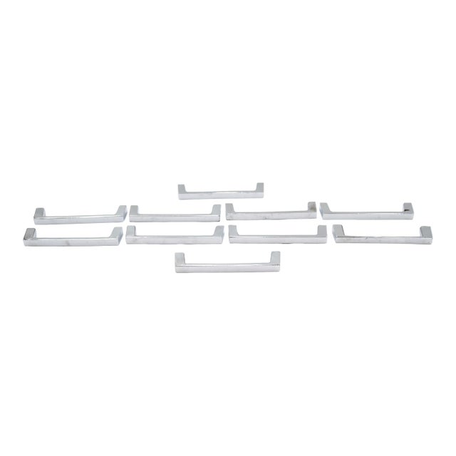 Set of 10 Modern 4.375 In. Chrome Brass Drawer Cabinet Pulls For Sale