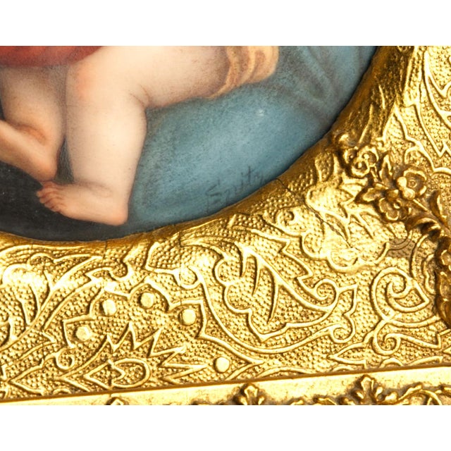 Raphael Antique KPM-Style Porcelain Plaque, Madonna Della Sedia After Raphael, Signed Spitz, Giltwood Frame For Sale - Image 4 of 11