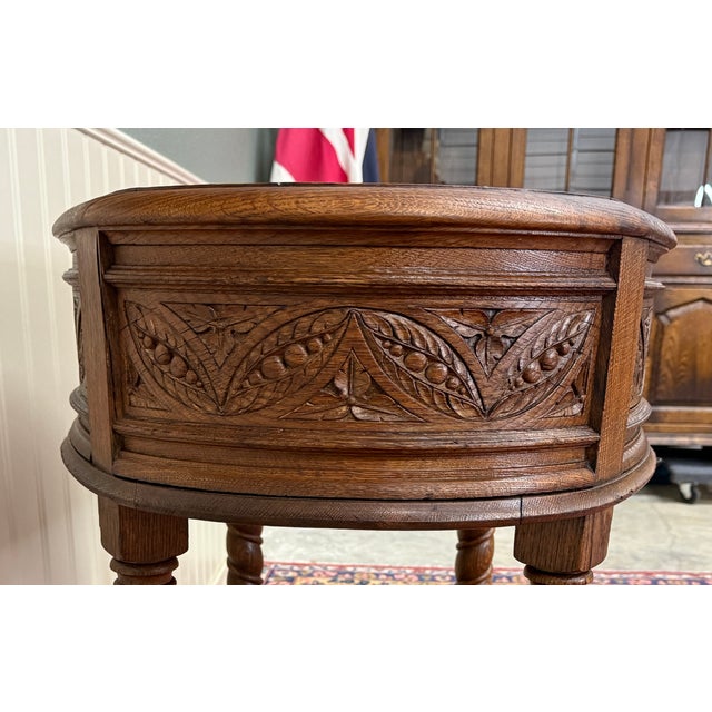 Antique French Oak Barley Twist Standing Planter Jardinière Liner C. 1930s For Sale - Image 9 of 17