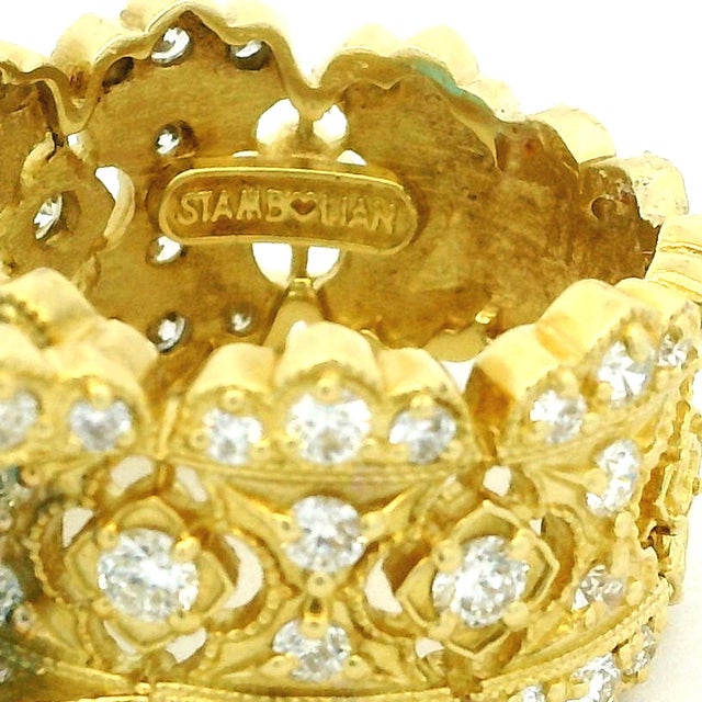 Stambolian 18k Gold Blue Zircon and Diamond Cocktail Ring, Size 8.75 For Sale - Image 12 of 14