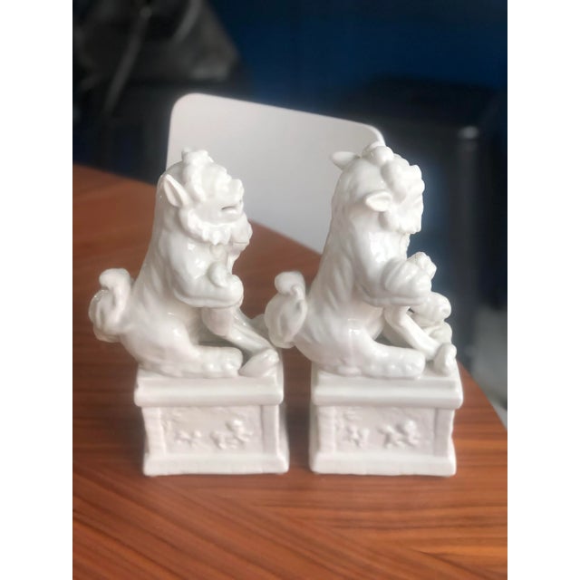 Ceramic Mid-Century Vintage Blanc De Chine Ceramic Foo Dogs-Set of 2 For Sale - Image 7 of 12