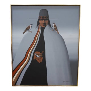 1980s Kim F. Means "Sparrow Dancer" Signed Original Acrylic Native American Portrait For Sale