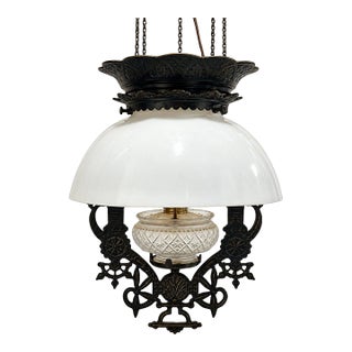 Vintage Bradley Habbard Country Style Hanging Pendant Light White Glass Shade For Sale