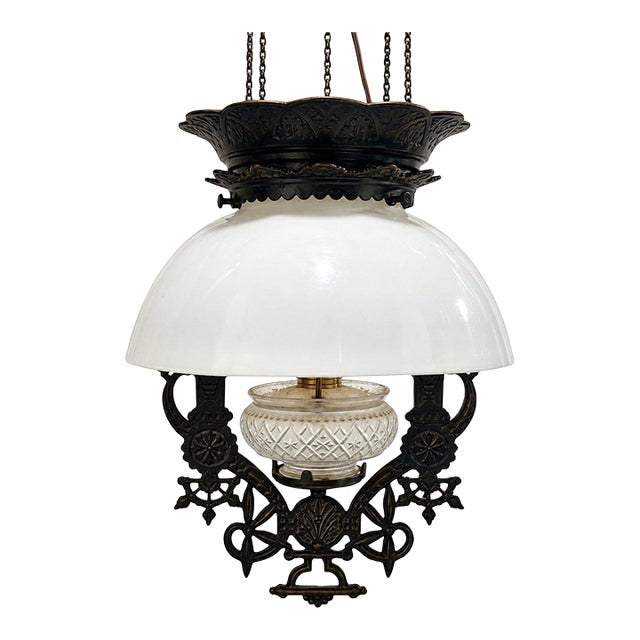 Vintage Bradley Habbard Country Style Hanging Pendant Light White Glass Shade For Sale