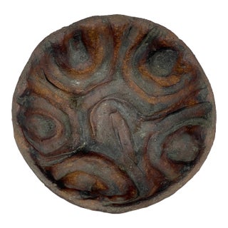 Vintage Signed Ceramic Studio Bowl With Canyon Design in Flaming Copper Finish For Sale