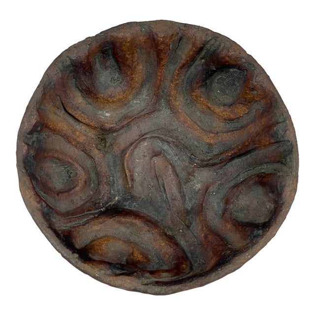 Vintage Signed Ceramic Studio Bowl With Canyon Design in Flaming Copper Finish For Sale