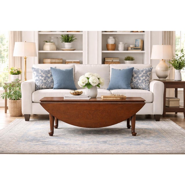 Mid-Century Modern 1930s Tryner-Fletcher Co. Los Angeles Solid Wood Drop-Leaf Coffee Table – 48” Round For Sale - Image 3 of 8